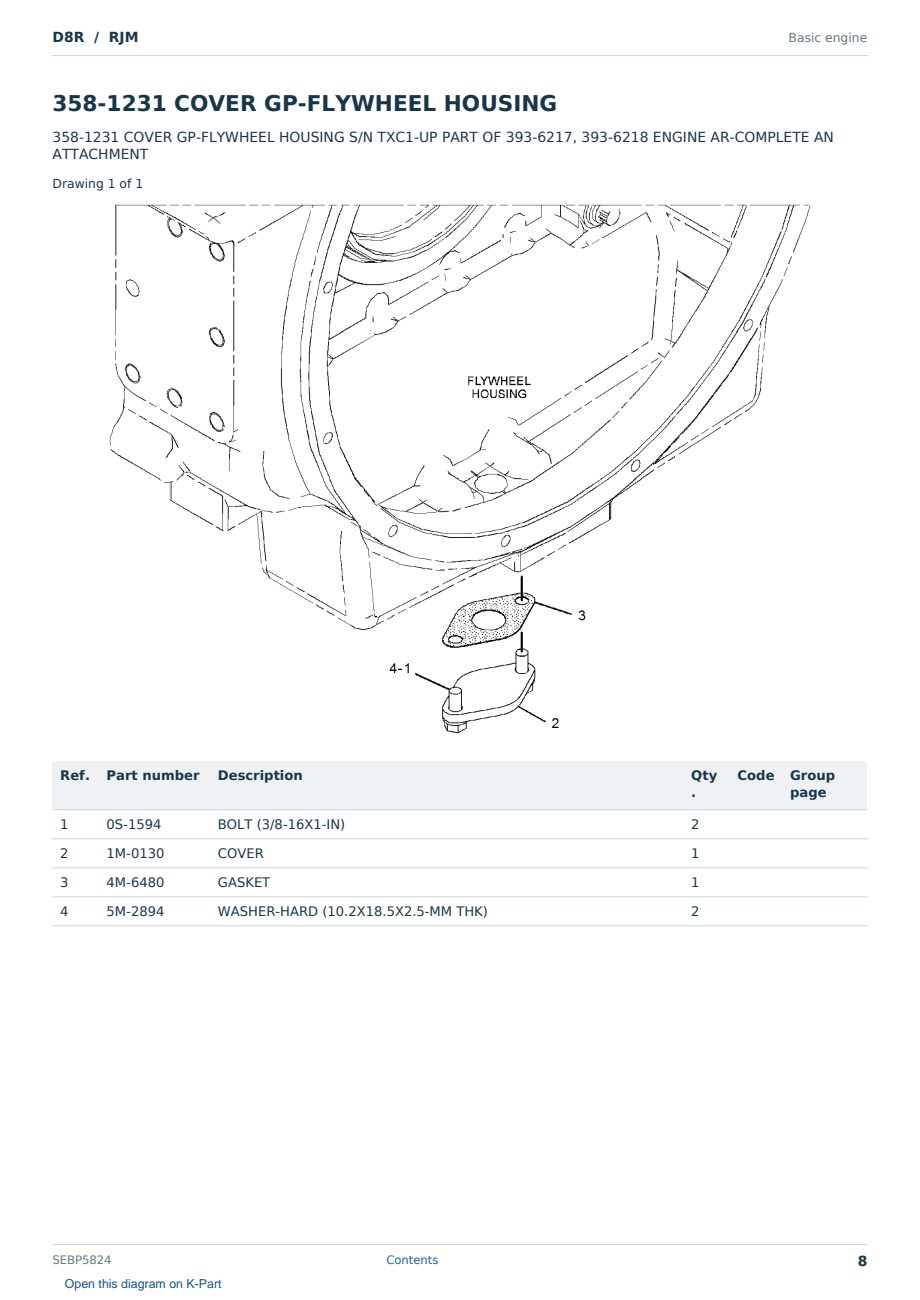 Caterpillar D8R S/N RJM Partsbook SEBP5824 (English) - sample page 8 of 10 Caterpillar D8R S/N RJM Partsbook SEBP5824 (English) - sample page 8 of 10