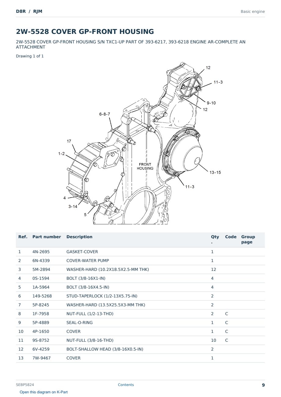 Caterpillar D8R S/N RJM Partsbook SEBP5824 (English) - sample page 9 of 10 Caterpillar D8R S/N RJM Partsbook SEBP5824 (English) - sample page 9 of 10
