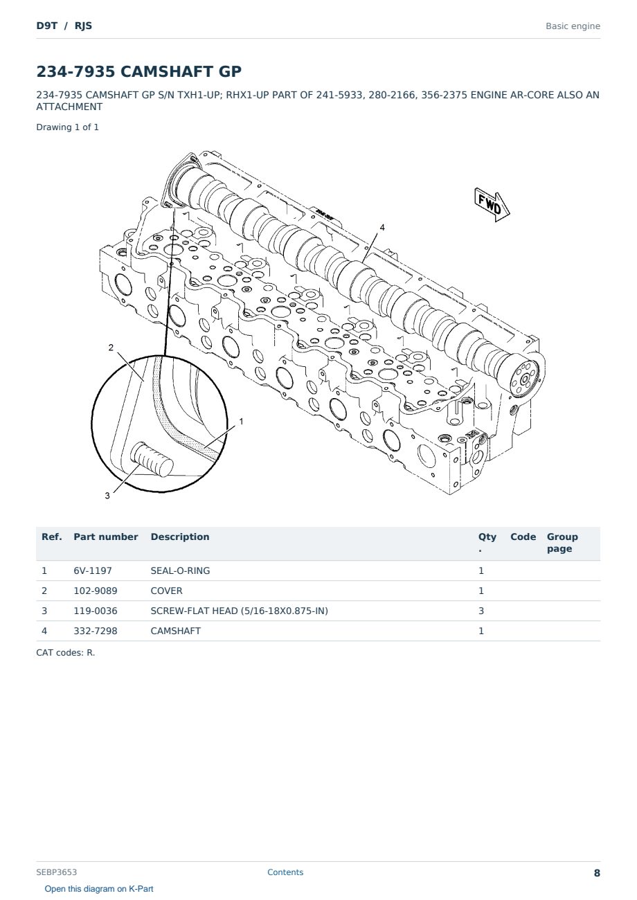 Caterpillar D9T S/N RJS Partsbook SEBP3653 (English) - sample page 8 of 10 Caterpillar D9T S/N RJS Partsbook SEBP3653 (English) - sample page 8 of 10