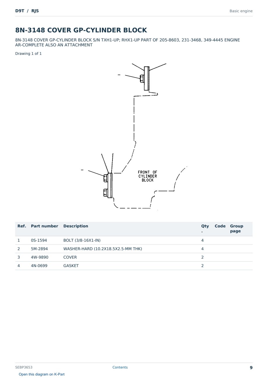 Caterpillar D9T S/N RJS Partsbook SEBP3653 (English) - sample page 9 of 10 Caterpillar D9T S/N RJS Partsbook SEBP3653 (English) - sample page 9 of 10