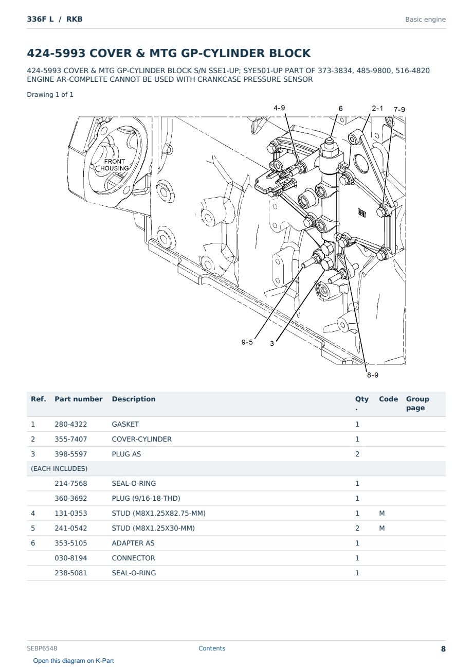 Caterpillar 336F L S/N RKB Partsbook SEBP6548 (English) - sample page 8 of 10 Caterpillar 336F L S/N RKB Partsbook SEBP6548 (English) - sample page 8 of 10