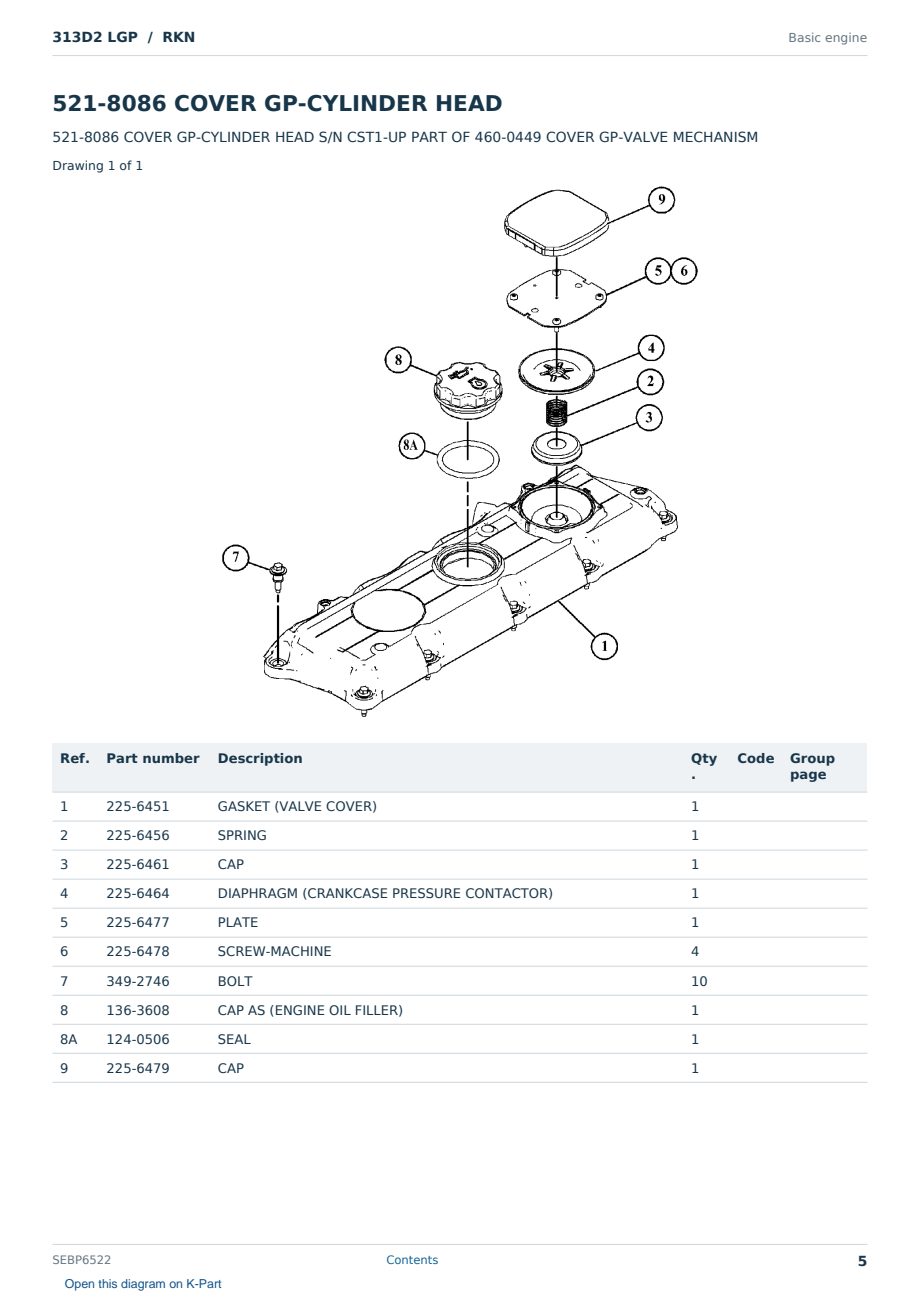 Caterpillar 313D2 LGP S/N RKN Partsbook SEBP6522 (English) - sample page 5 of 10 Caterpillar 313D2 LGP S/N RKN Partsbook SEBP6522 (English) - sample page 5 of 10