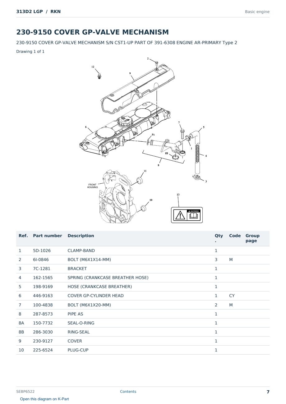 Caterpillar 313D2 LGP S/N RKN Partsbook SEBP6522 (English) - sample page 7 of 10 Caterpillar 313D2 LGP S/N RKN Partsbook SEBP6522 (English) - sample page 7 of 10