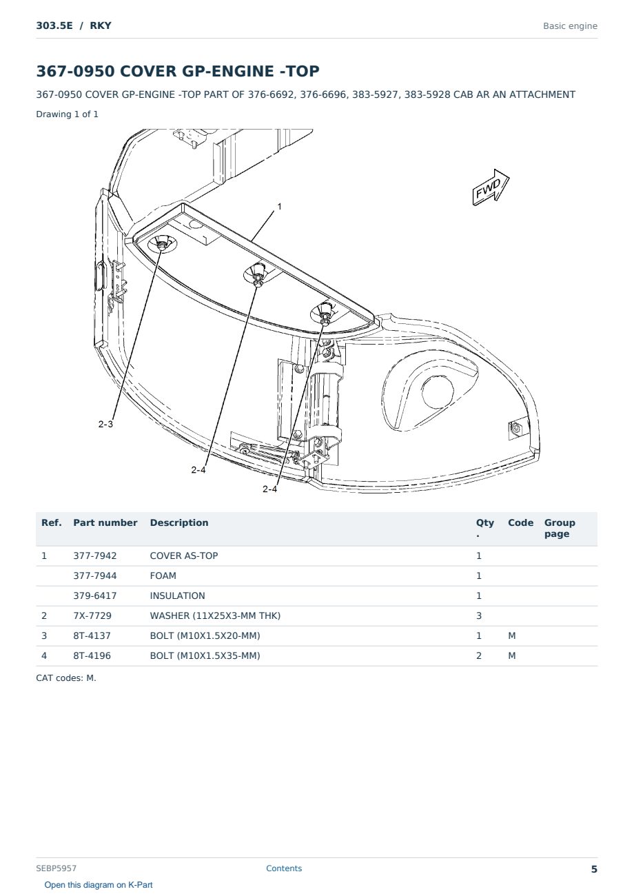 Caterpillar 303.5E S/N RKY Partsbook SEBP5957 (English) - sample page 5 of 10 Caterpillar 303.5E S/N RKY Partsbook SEBP5957 (English) - sample page 5 of 10