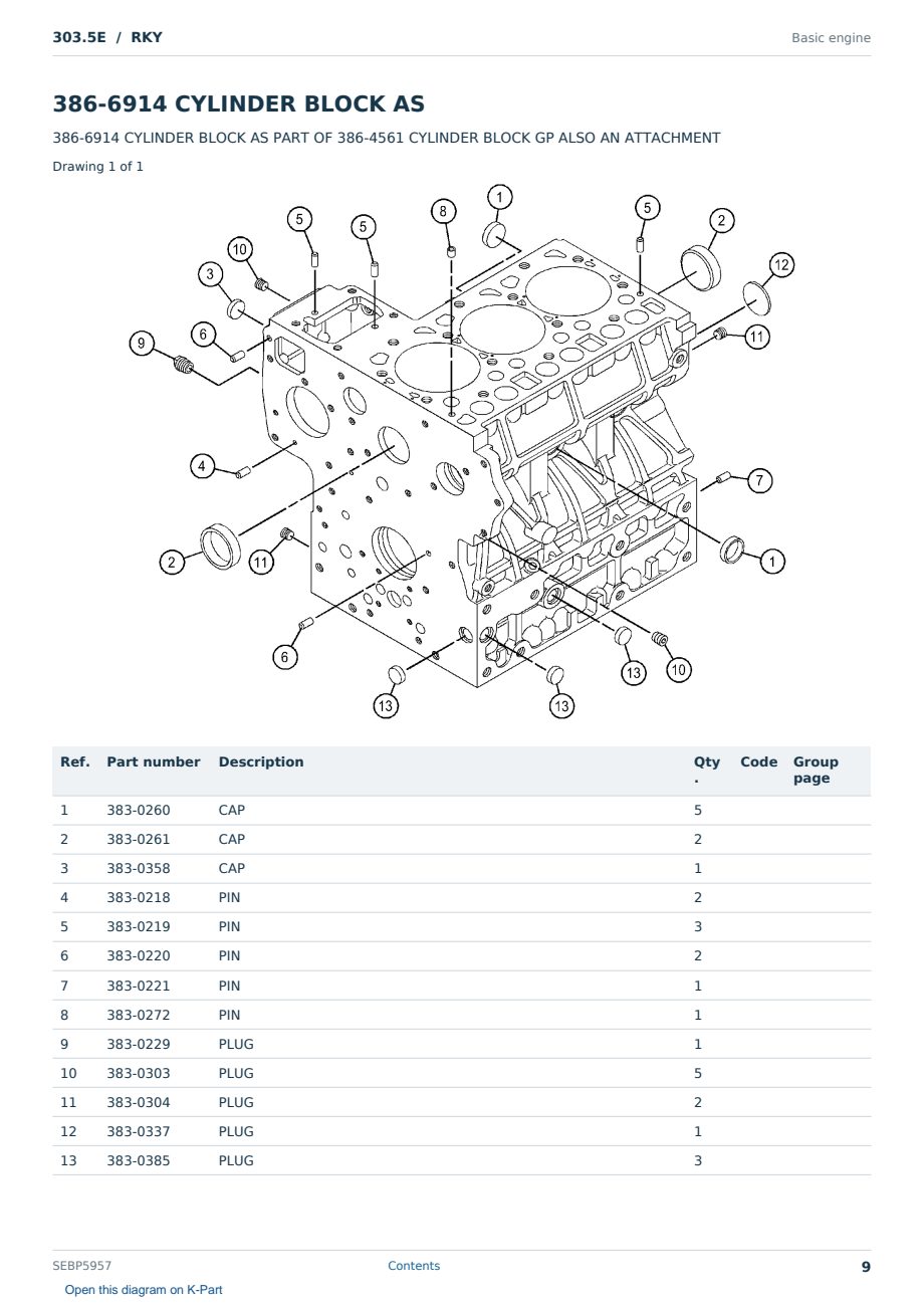 Caterpillar 303.5E S/N RKY Partsbook SEBP5957 (English) - sample page 9 of 10 Caterpillar 303.5E S/N RKY Partsbook SEBP5957 (English) - sample page 9 of 10