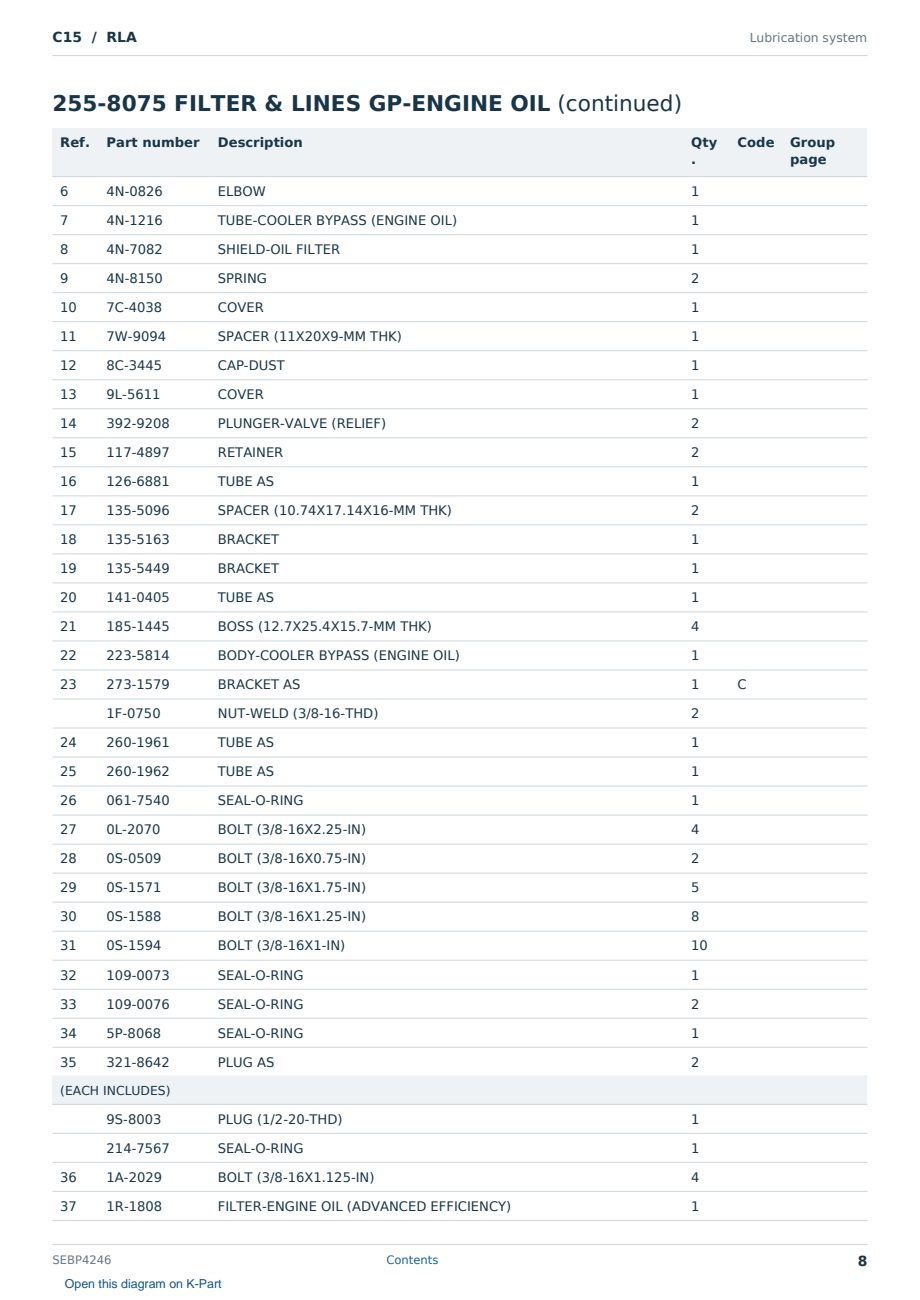 Caterpillar C15 S/N RLA Partsbook SEBP4246 (English) - sample page 8 of 10 Caterpillar C15 S/N RLA Partsbook SEBP4246 (English) - sample page 8 of 10