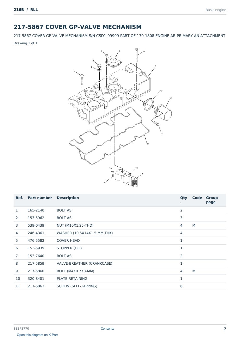 Caterpillar 216B S/N RLL Partsbook SEBP3770 (English) - sample page 7 of 10 Caterpillar 216B S/N RLL Partsbook SEBP3770 (English) - sample page 7 of 10
