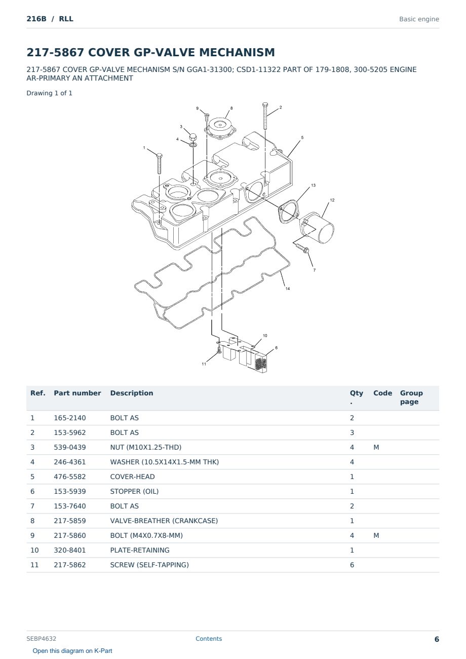 Caterpillar 216B S/N RLL Partsbook SEBP4632 (English) - sample page 6 of 10 Caterpillar 216B S/N RLL Partsbook SEBP4632 (English) - sample page 6 of 10