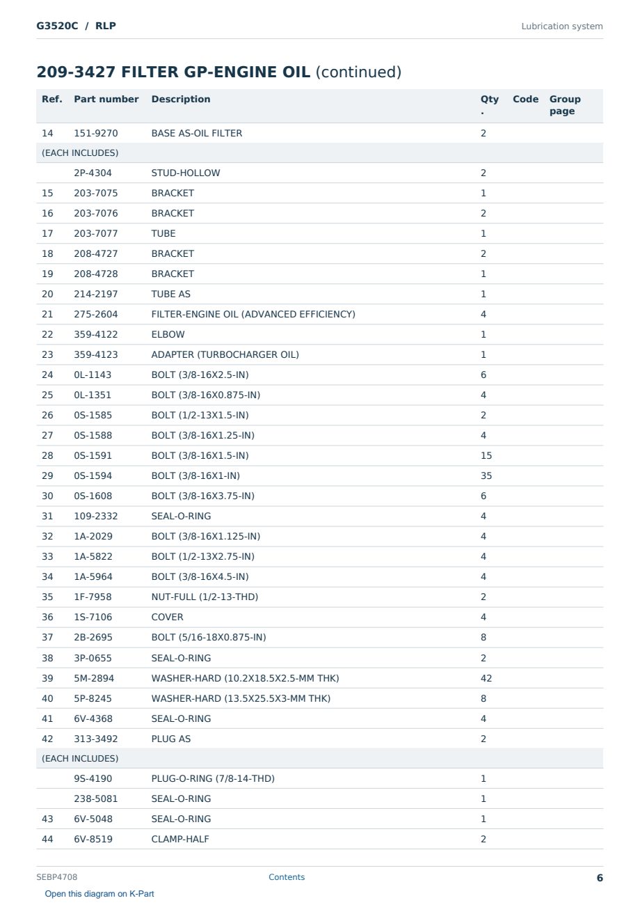 Caterpillar G3520C S/N RLP Partsbook SEBP4708 (English) - sample page 6 of 10 Caterpillar G3520C S/N RLP Partsbook SEBP4708 (English) - sample page 6 of 10