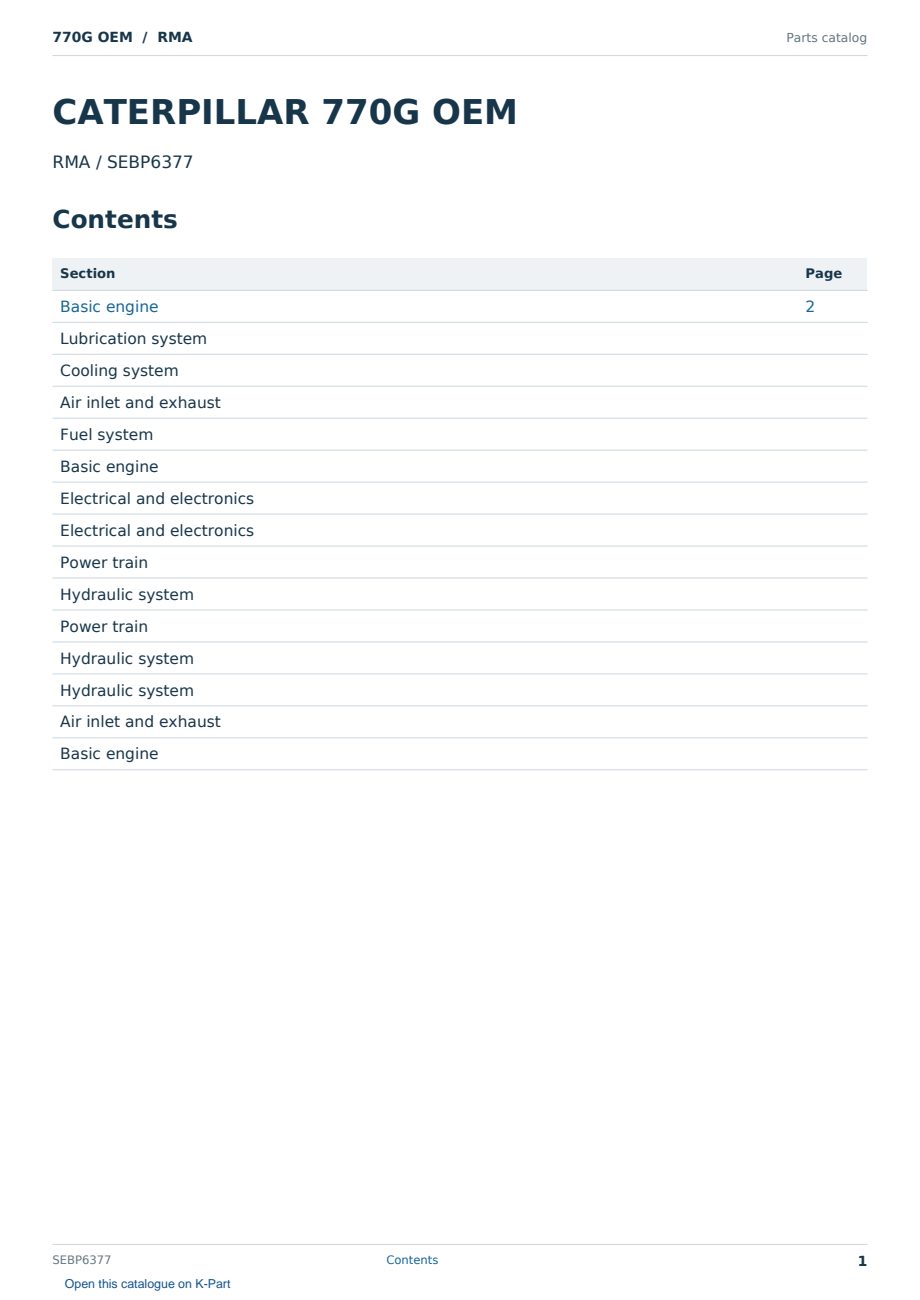 Caterpillar 770G OEM S/N RMA Partsbook SEBP6377 (English) - sample page 1 of 10 Caterpillar 770G OEM S/N RMA Partsbook SEBP6377 (English) - sample page 1 of 10