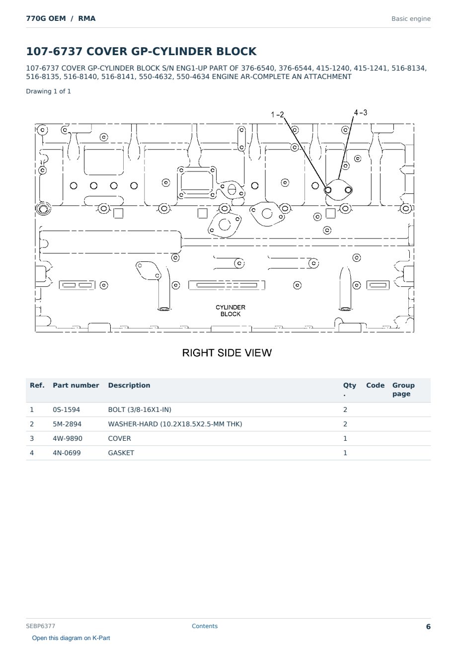 Caterpillar 770G OEM S/N RMA Partsbook SEBP6377 (English) - sample page 6 of 10 Caterpillar 770G OEM S/N RMA Partsbook SEBP6377 (English) - sample page 6 of 10