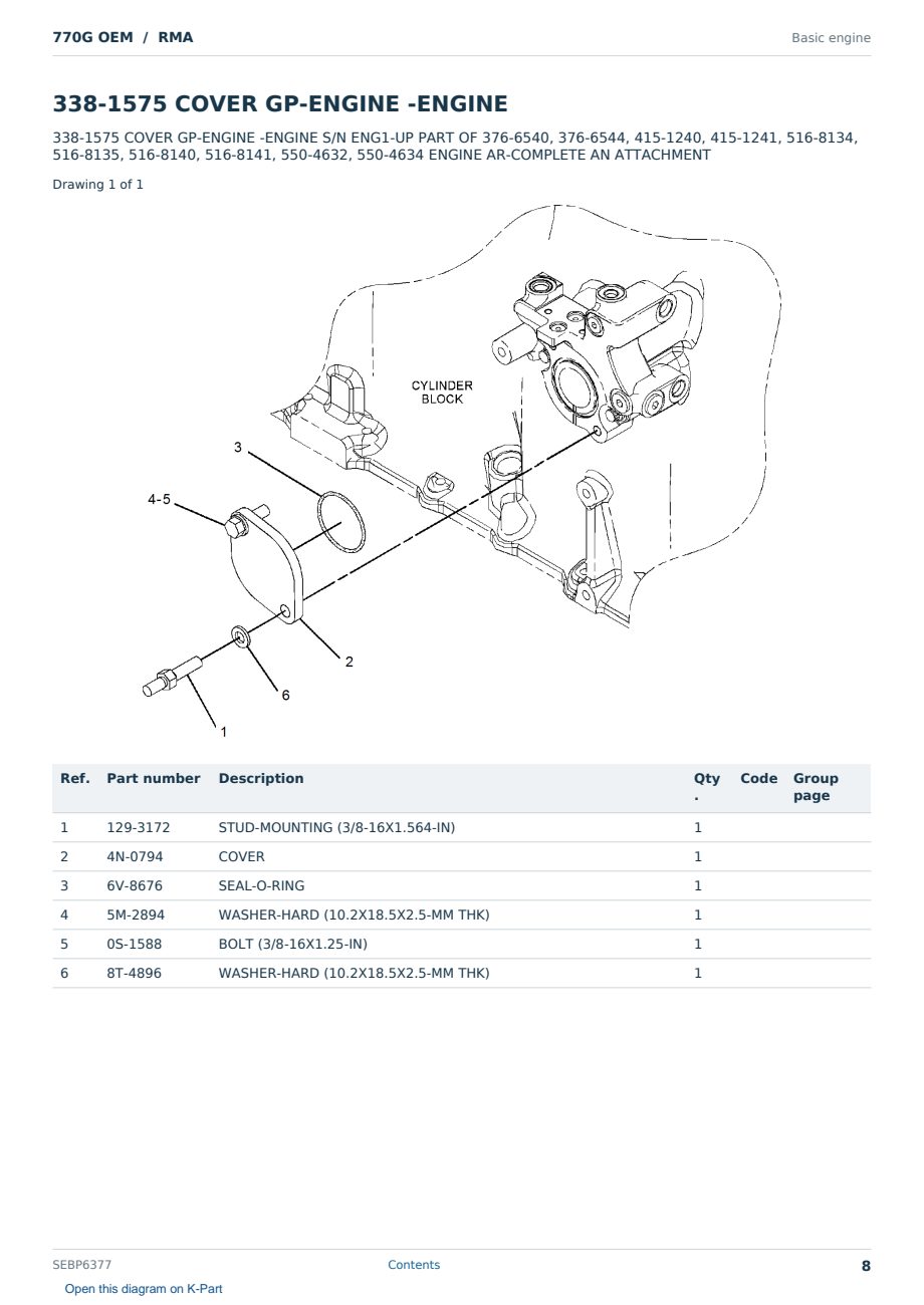 Caterpillar 770G OEM S/N RMA Partsbook SEBP6377 (English) - sample page 8 of 10 Caterpillar 770G OEM S/N RMA Partsbook SEBP6377 (English) - sample page 8 of 10