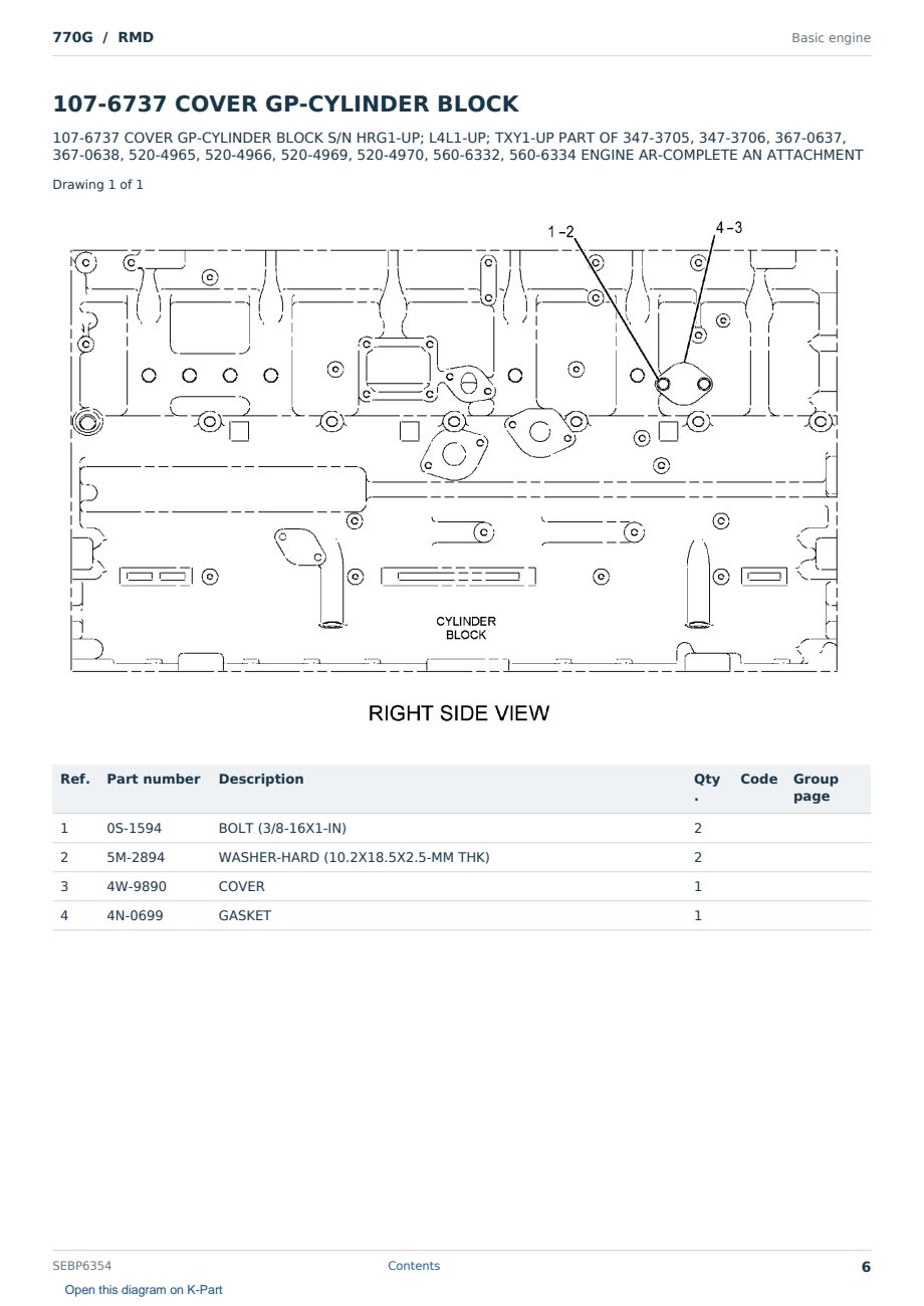 Caterpillar 770G S/N RMD Partsbook SEBP6354 (English) - sample page 6 of 10 Caterpillar 770G S/N RMD Partsbook SEBP6354 (English) - sample page 6 of 10