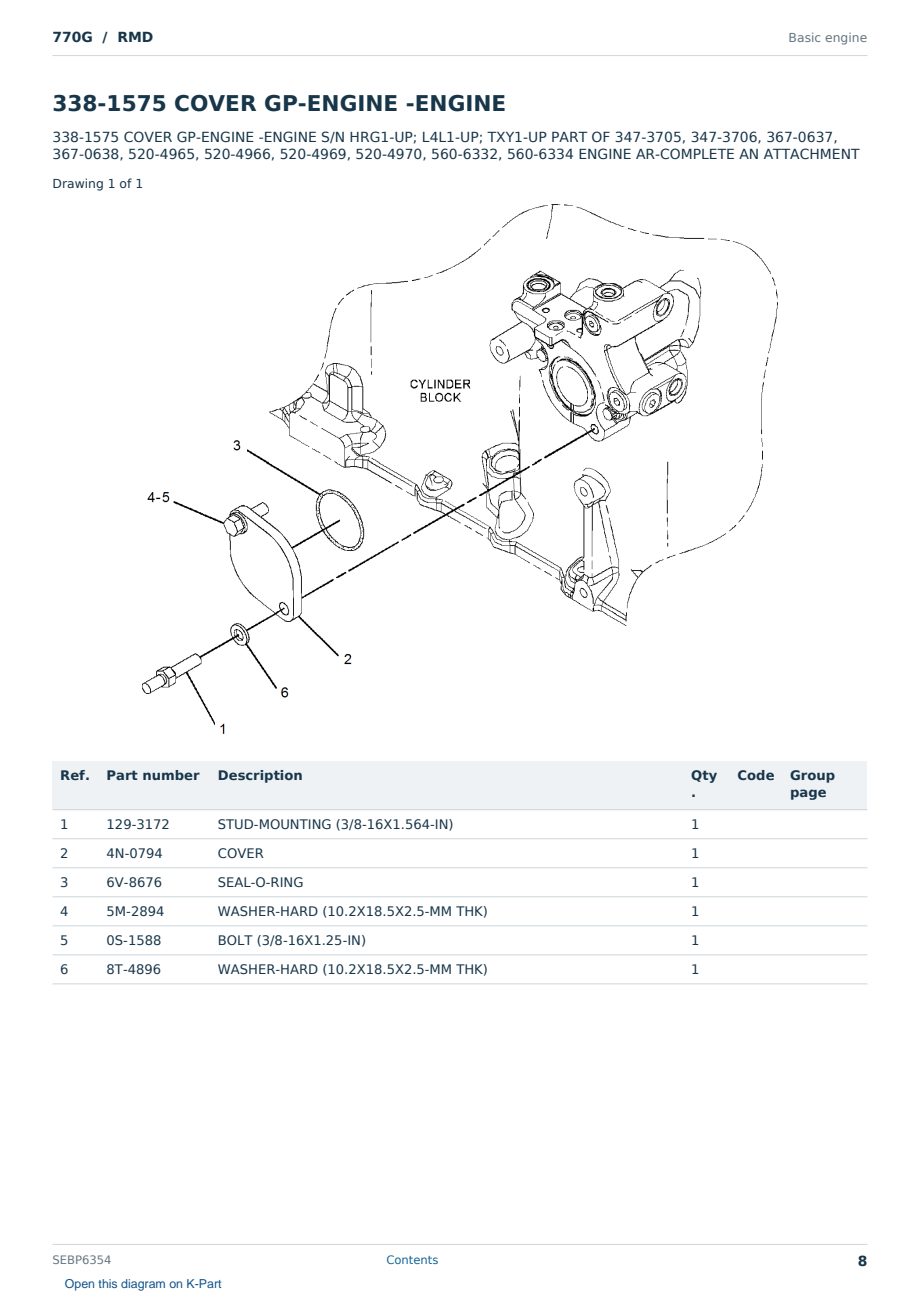 Caterpillar 770G S/N RMD Partsbook SEBP6354 (English) - sample page 8 of 10 Caterpillar 770G S/N RMD Partsbook SEBP6354 (English) - sample page 8 of 10
