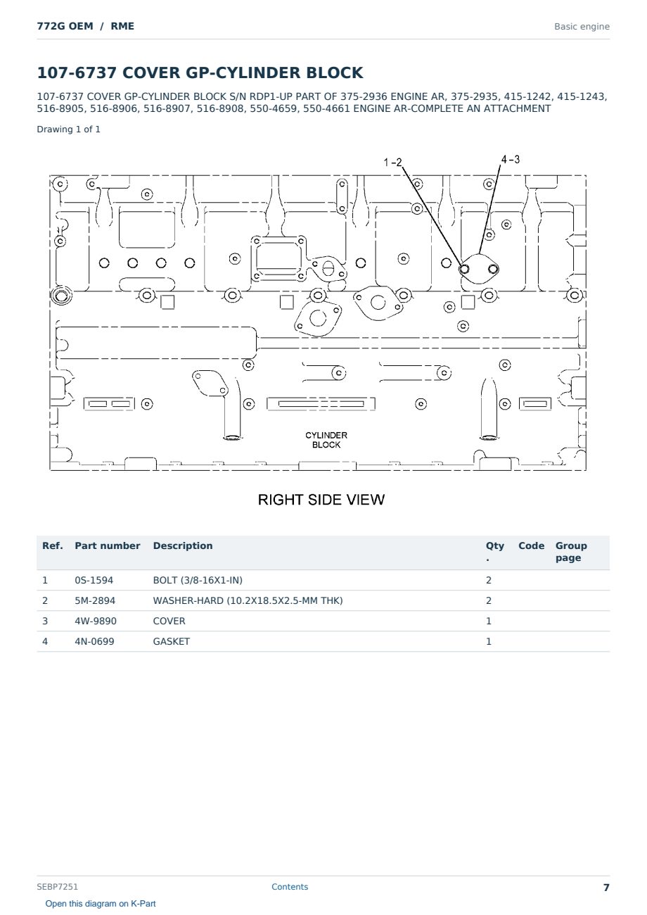 Caterpillar 772G OEM S/N RME Partsbook SEBP7251 (English) - sample page 7 of 10 Caterpillar 772G OEM S/N RME Partsbook SEBP7251 (English) - sample page 7 of 10
