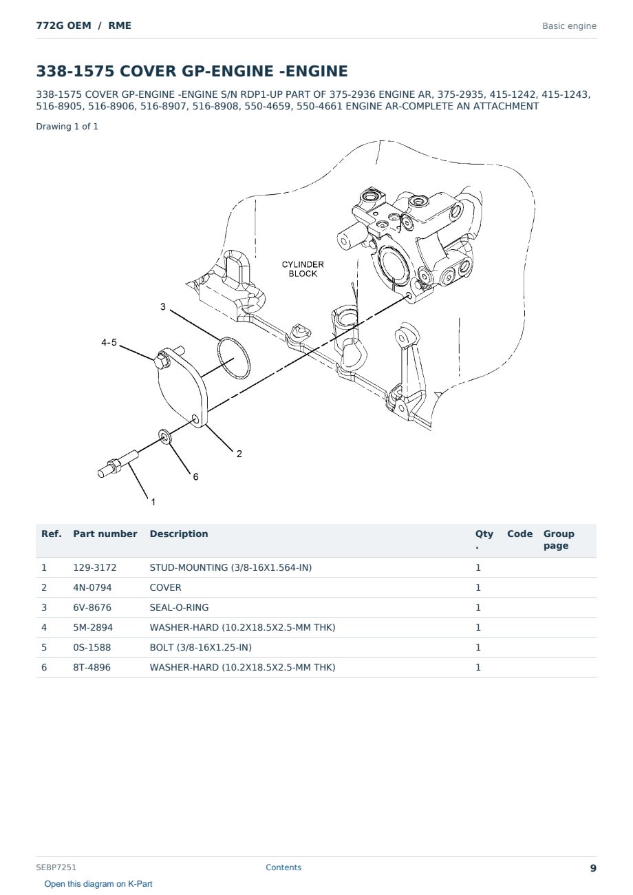 Caterpillar 772G OEM S/N RME Partsbook SEBP7251 (English) - sample page 9 of 10 Caterpillar 772G OEM S/N RME Partsbook SEBP7251 (English) - sample page 9 of 10