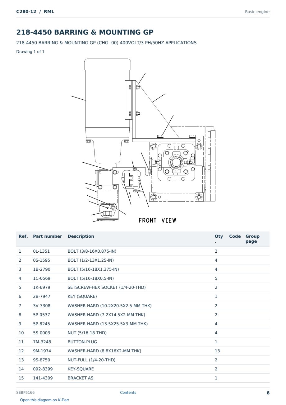 Caterpillar C280-12 S/N RML Partsbook SEBP5166 (English) - sample page 6 of 10 Caterpillar C280-12 S/N RML Partsbook SEBP5166 (English) - sample page 6 of 10