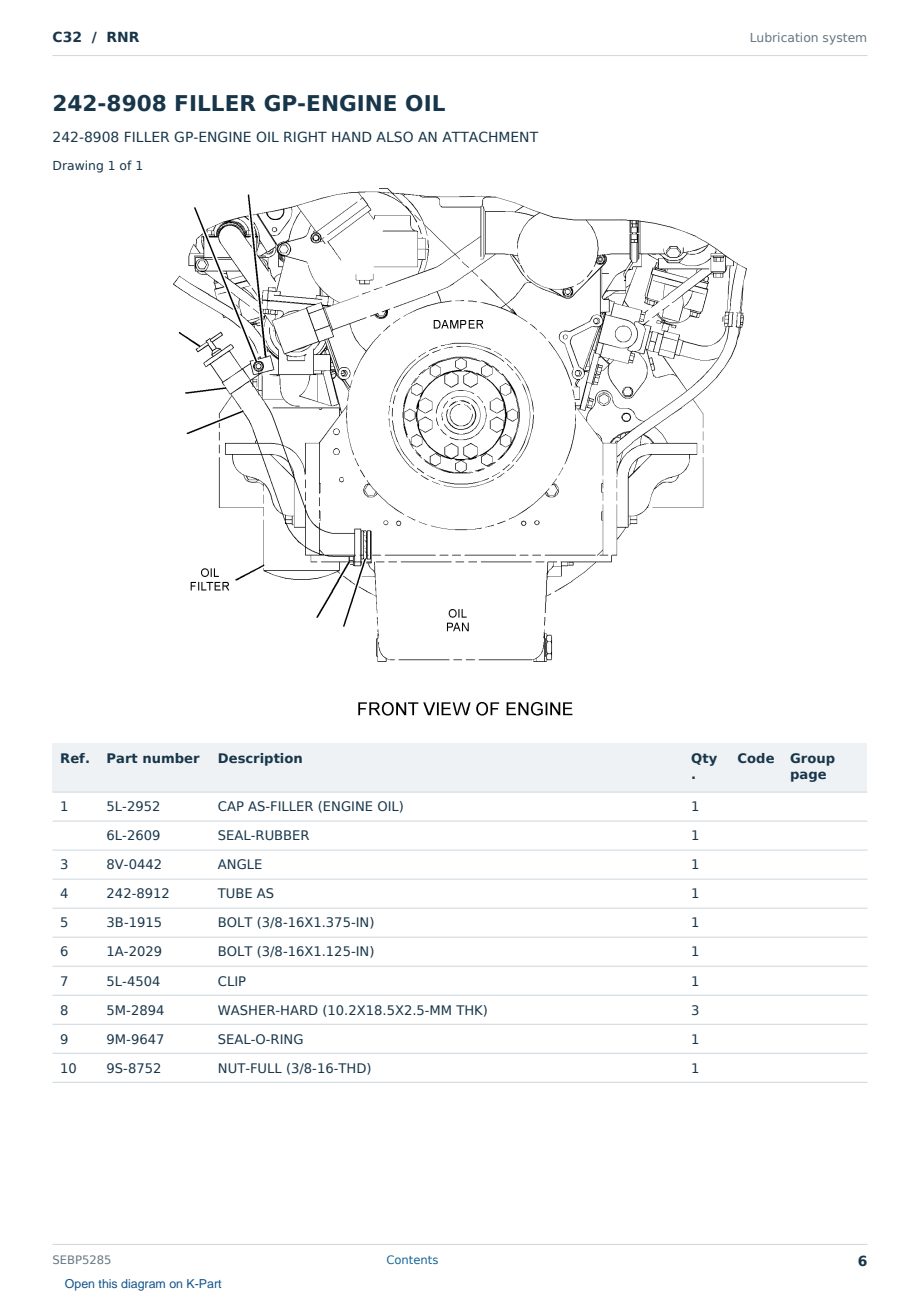 Caterpillar C32 S/N RNR Partsbook SEBP5285 (English) - sample page 6 of 10 Caterpillar C32 S/N RNR Partsbook SEBP5285 (English) - sample page 6 of 10