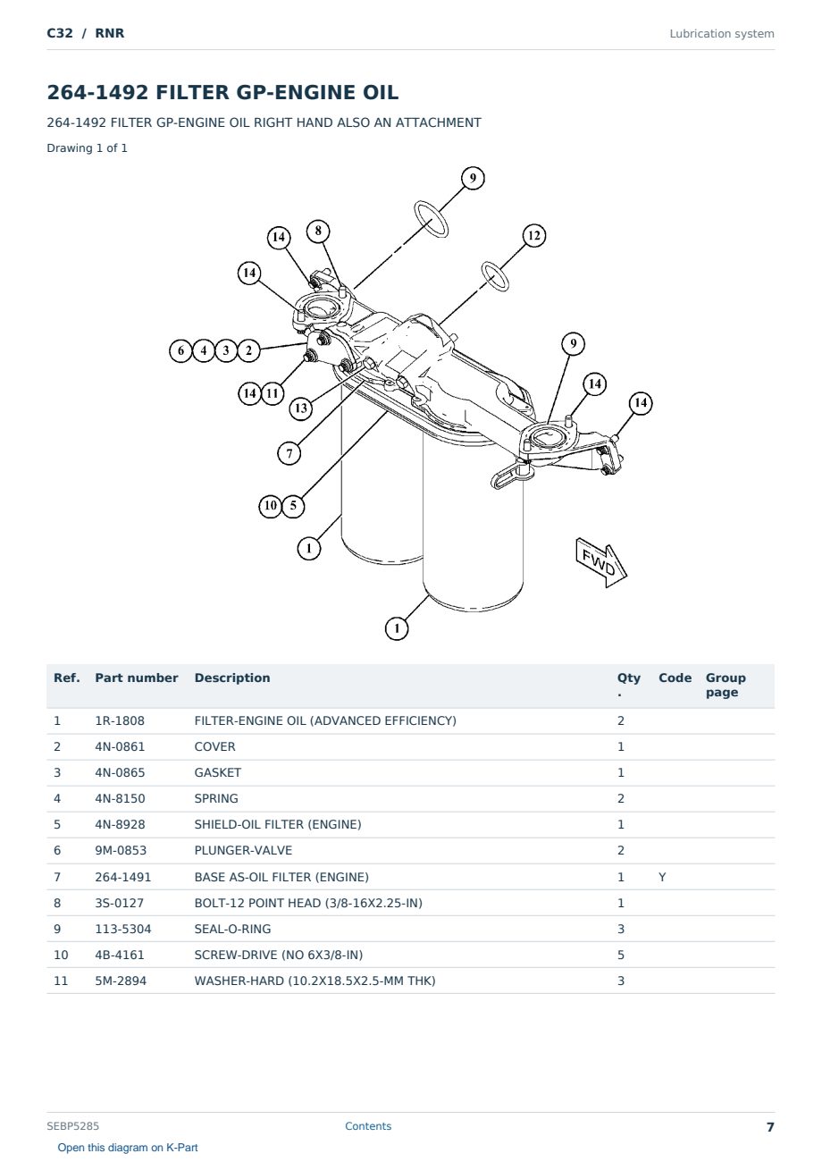 Caterpillar C32 S/N RNR Partsbook SEBP5285 (English) - sample page 7 of 10 Caterpillar C32 S/N RNR Partsbook SEBP5285 (English) - sample page 7 of 10