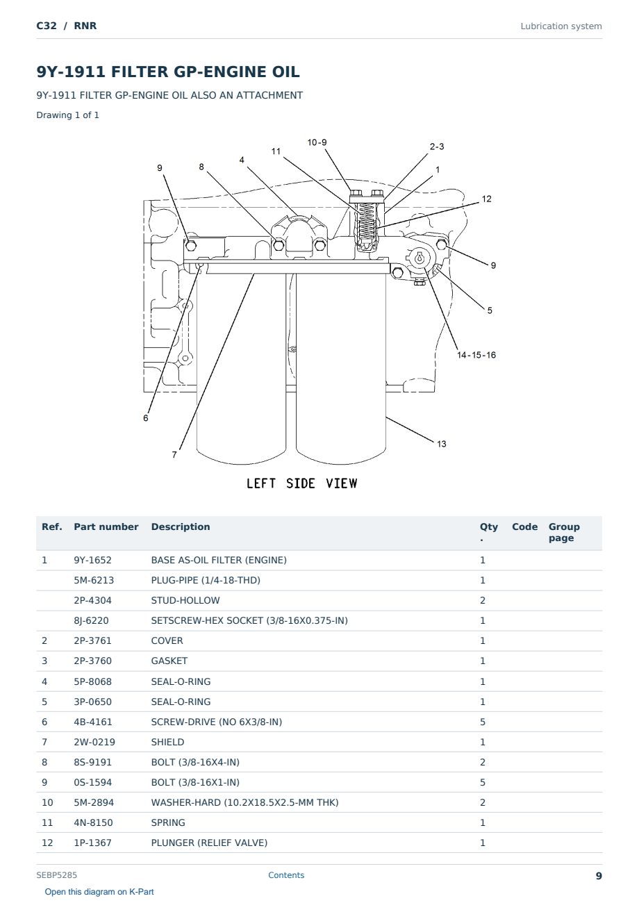 Caterpillar C32 S/N RNR Partsbook SEBP5285 (English) - sample page 9 of 10 Caterpillar C32 S/N RNR Partsbook SEBP5285 (English) - sample page 9 of 10