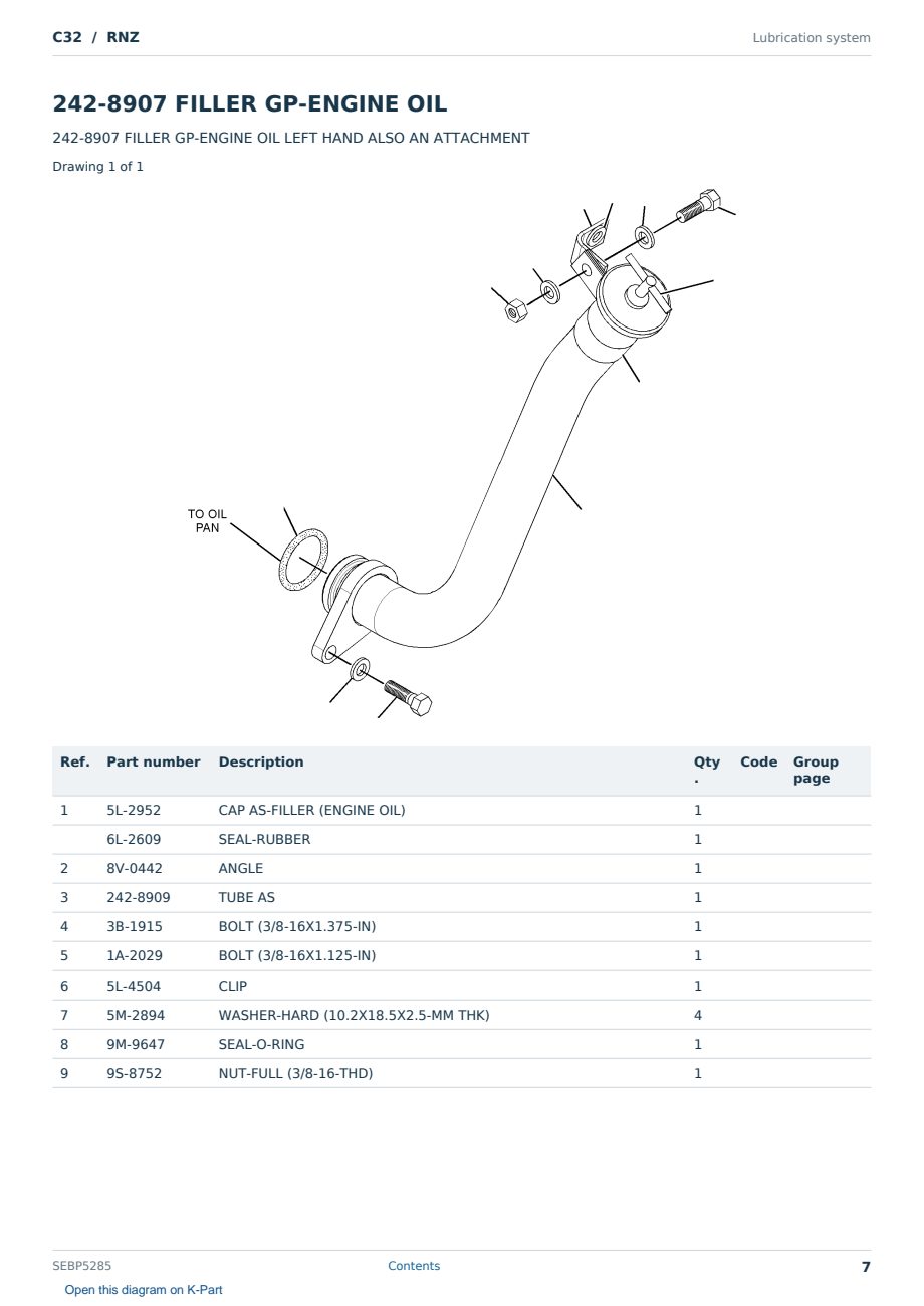Caterpillar C32 S/N RNZ Partsbook SEBP5285 (English) - sample page 7 of 10 Caterpillar C32 S/N RNZ Partsbook SEBP5285 (English) - sample page 7 of 10