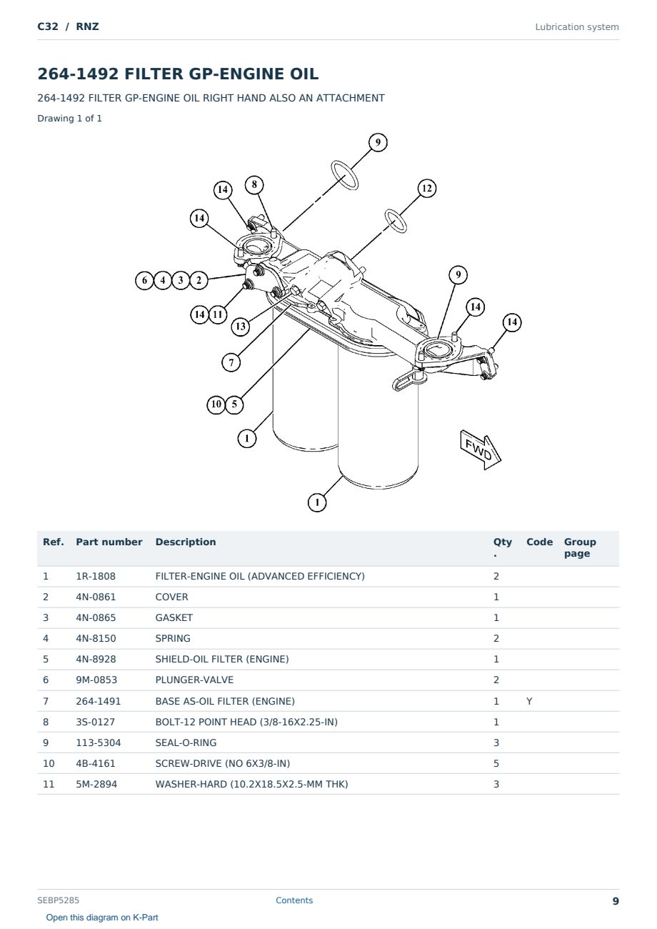 Caterpillar C32 S/N RNZ Partsbook SEBP5285 (English) - sample page 9 of 10 Caterpillar C32 S/N RNZ Partsbook SEBP5285 (English) - sample page 9 of 10