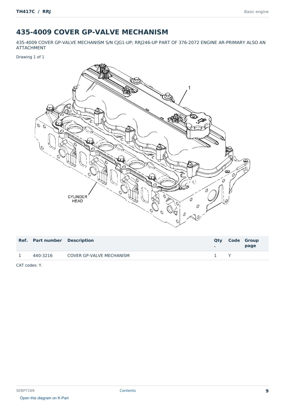 Caterpillar TH417C S/N RRJ Partsbook SEBP7169 (English) - sample page 9 of 10 Caterpillar TH417C S/N RRJ Partsbook SEBP7169 (English) - sample page 9 of 10