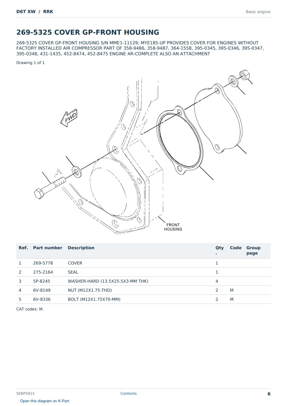 Caterpillar D6T XW S/N RRK Partsbook SEBP5815 (English) - sample page 6 of 10 Caterpillar D6T XW S/N RRK Partsbook SEBP5815 (English) - sample page 6 of 10