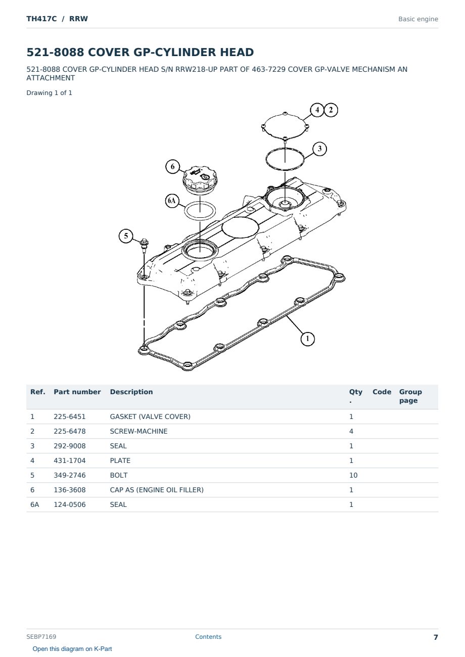 Caterpillar TH417C S/N RRW Partsbook SEBP7169 (English) - sample page 7 of 10 Caterpillar TH417C S/N RRW Partsbook SEBP7169 (English) - sample page 7 of 10