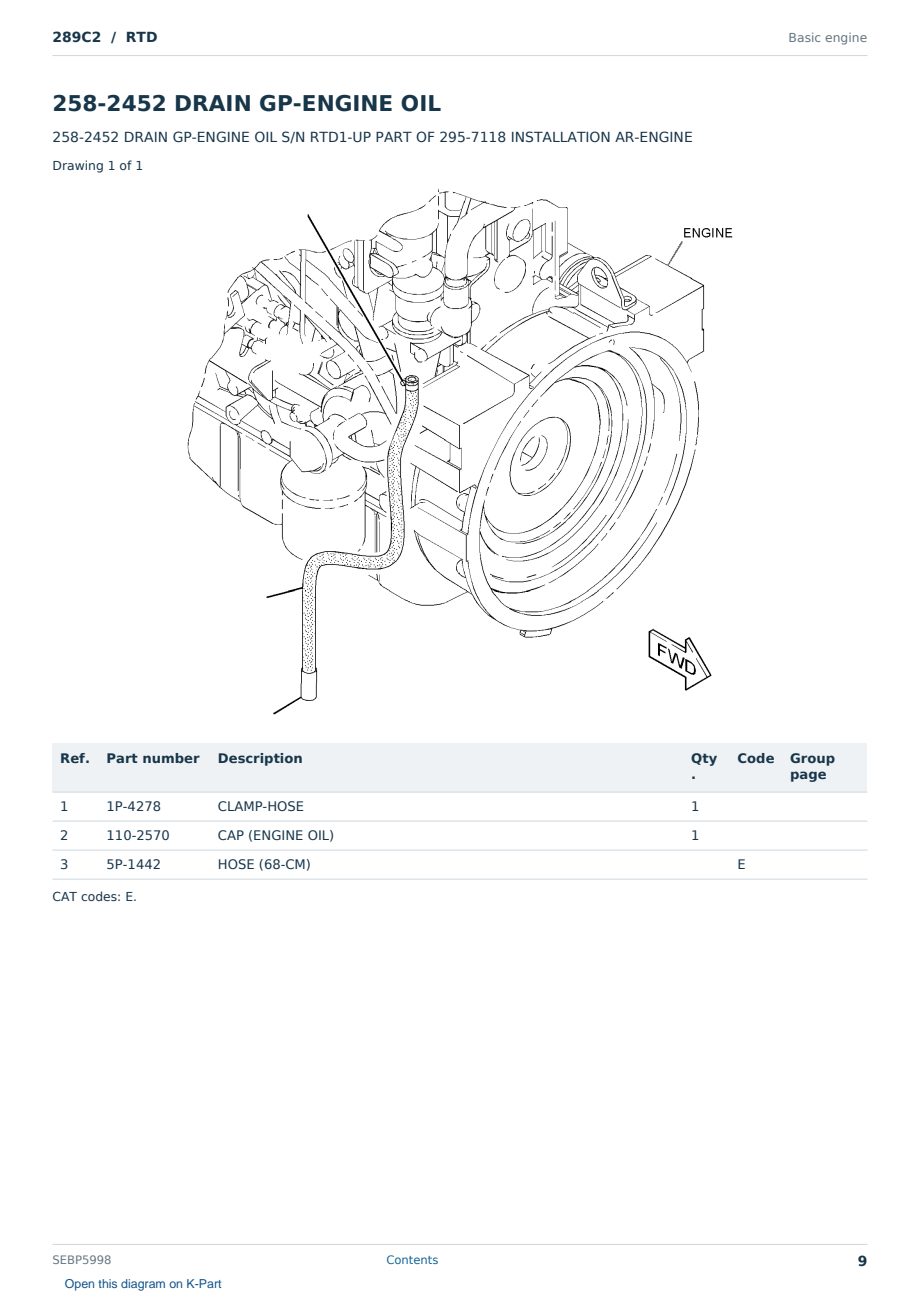 Caterpillar 289C2 S/N RTD Partsbook SEBP5998 (English) - sample page 9 of 10 Caterpillar 289C2 S/N RTD Partsbook SEBP5998 (English) - sample page 9 of 10