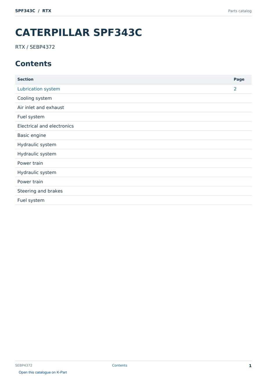 Caterpillar SPF343C S/N RTX Partsbook SEBP4372 (English) - sample page 1 of 10 Caterpillar SPF343C S/N RTX Partsbook SEBP4372 (English) - sample page 1 of 10