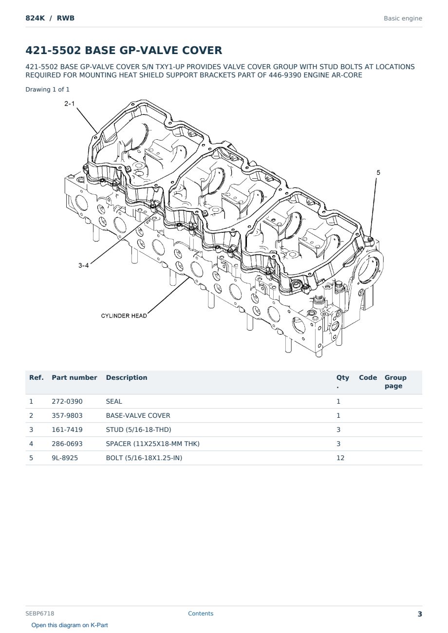 Caterpillar 824K S/N RWB Partsbook SEBP6718 (English) - sample page 3 of 10 Caterpillar 824K S/N RWB Partsbook SEBP6718 (English) - sample page 3 of 10
