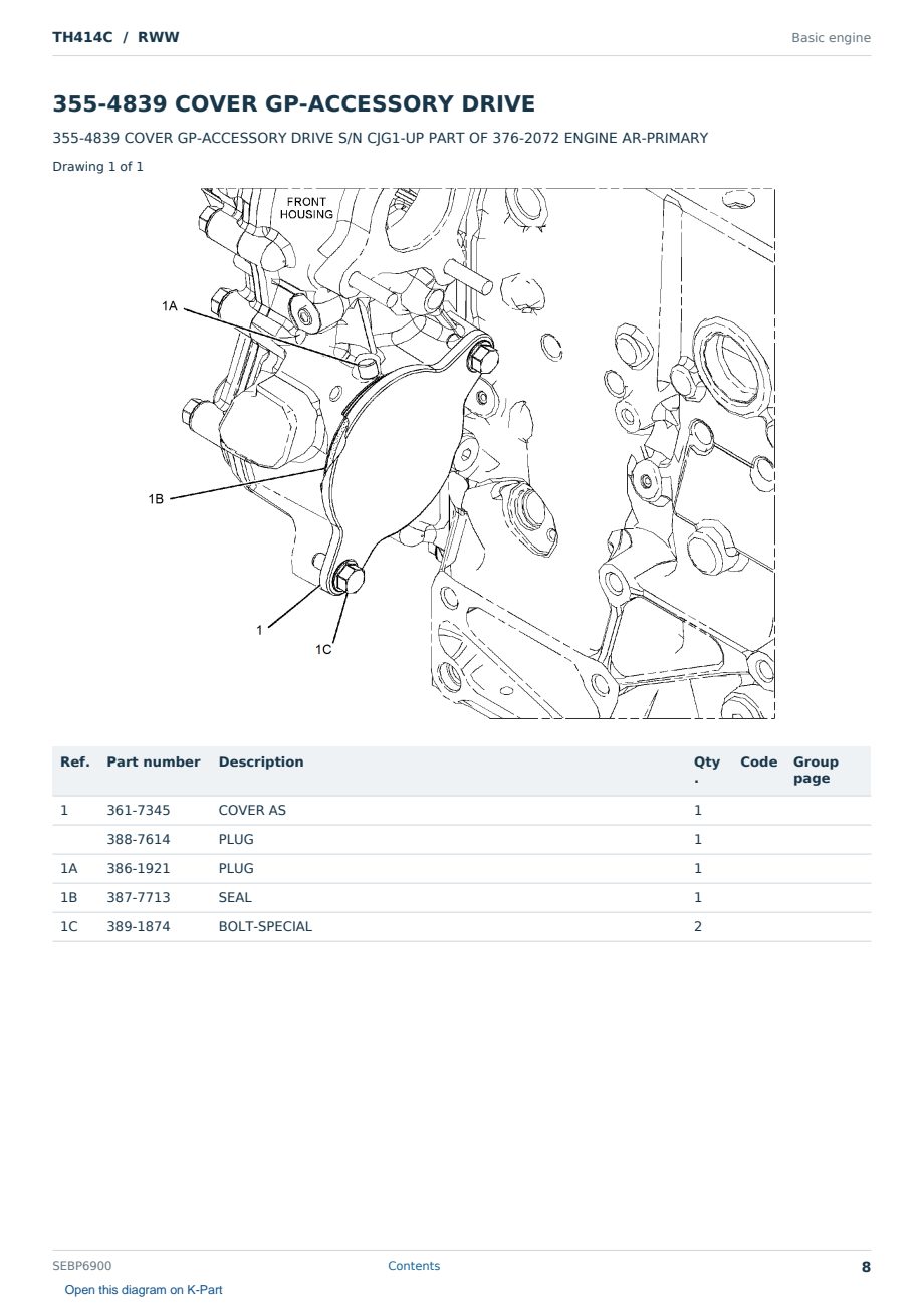 Caterpillar TH414C S/N RWW Partsbook SEBP6900 (English) - sample page 8 of 10 Caterpillar TH414C S/N RWW Partsbook SEBP6900 (English) - sample page 8 of 10