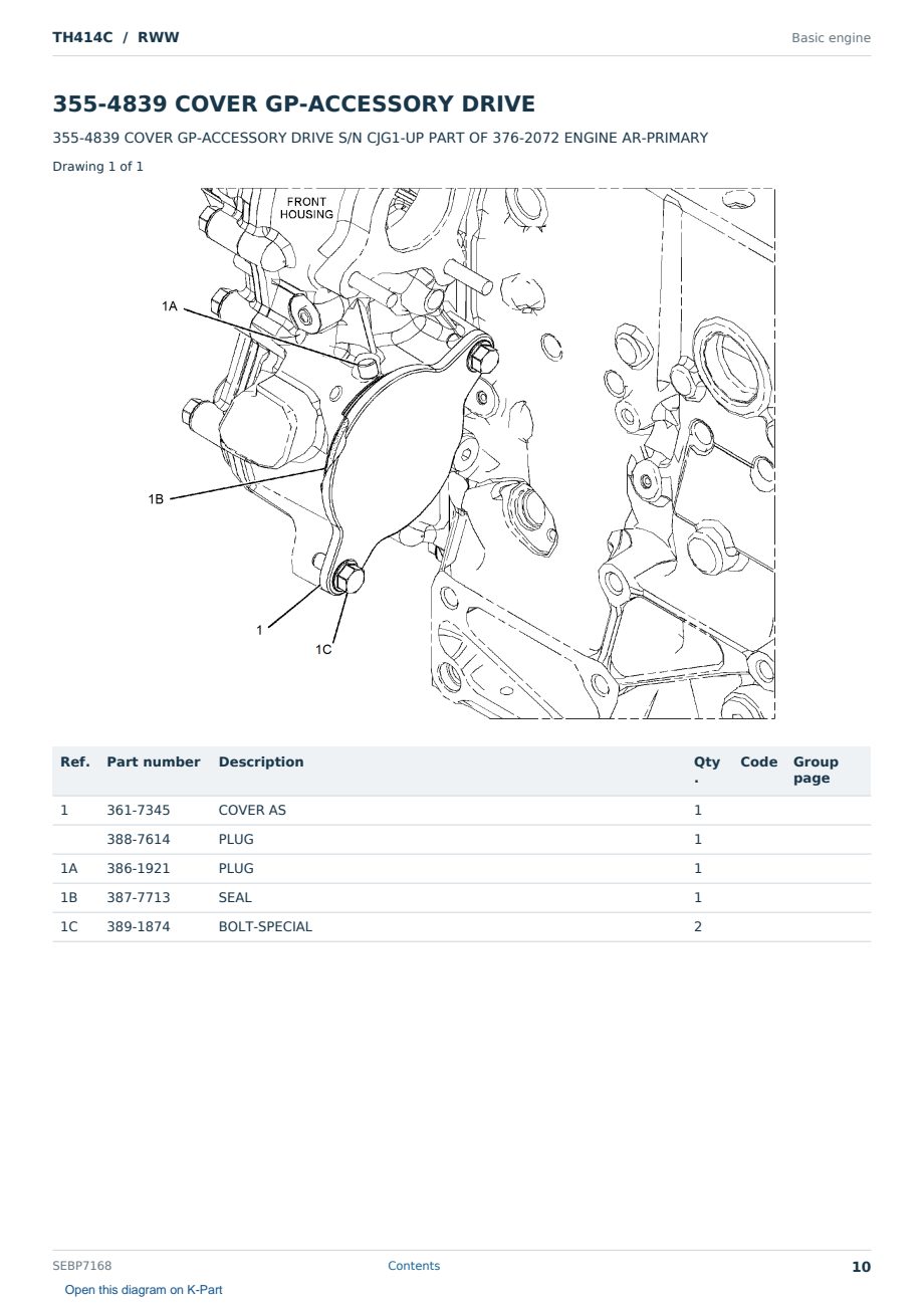 Caterpillar TH414C S/N RWW Partsbook SEBP7168 (English) - sample page 10 of 10 Caterpillar TH414C S/N RWW Partsbook SEBP7168 (English) - sample page 10 of 10