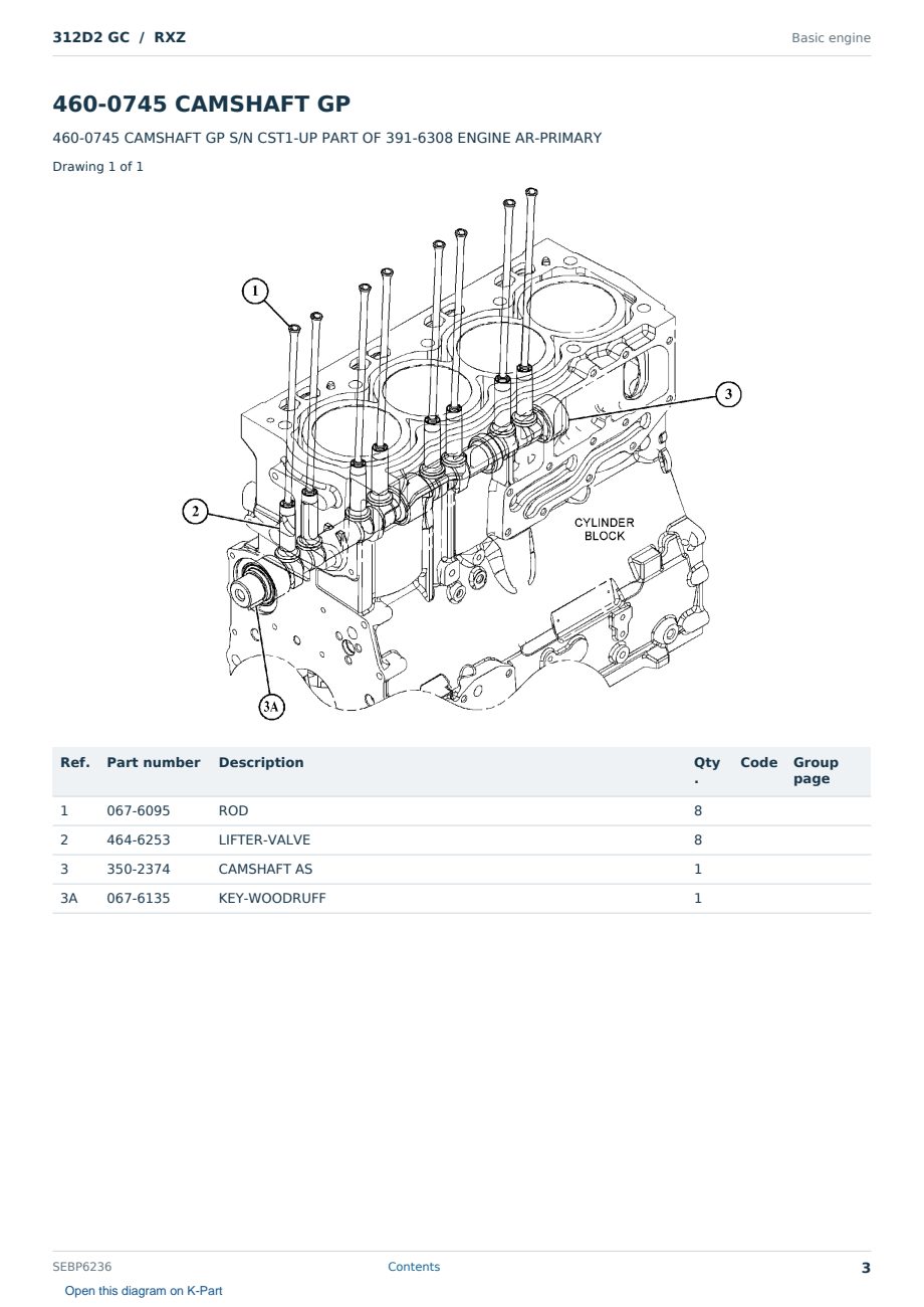 Caterpillar 312D2 GC S/N RXZ Partsbook SEBP6236 (English) - sample page 3 of 10 Caterpillar 312D2 GC S/N RXZ Partsbook SEBP6236 (English) - sample page 3 of 10