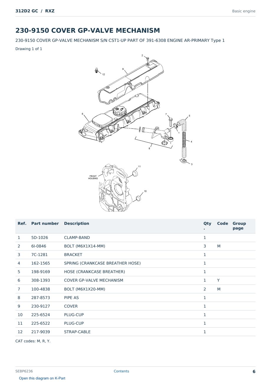 Caterpillar 312D2 GC S/N RXZ Partsbook SEBP6236 (English) - sample page 6 of 10 Caterpillar 312D2 GC S/N RXZ Partsbook SEBP6236 (English) - sample page 6 of 10