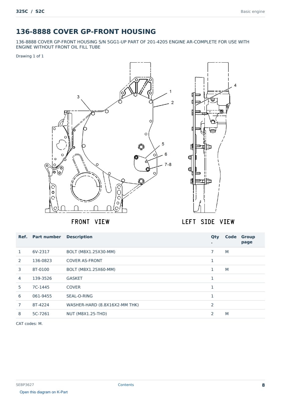 Caterpillar 325C S/N S2C Partsbook SEBP3627 (English) - sample page 8 of 10 Caterpillar 325C S/N S2C Partsbook SEBP3627 (English) - sample page 8 of 10