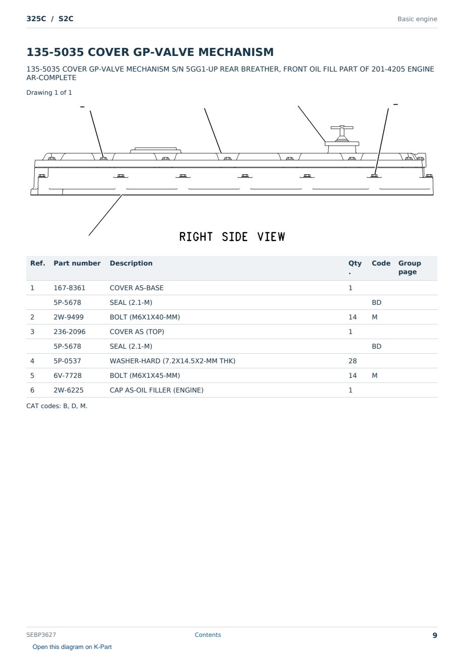 Caterpillar 325C S/N S2C Partsbook SEBP3627 (English) - sample page 9 of 10 Caterpillar 325C S/N S2C Partsbook SEBP3627 (English) - sample page 9 of 10