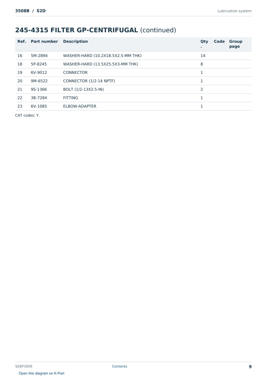 Caterpillar 3508B S/N S2D Partsbook SEBP3909 (English) - sample page 9 of 10 Caterpillar 3508B S/N S2D Partsbook SEBP3909 (English) - sample page 9 of 10