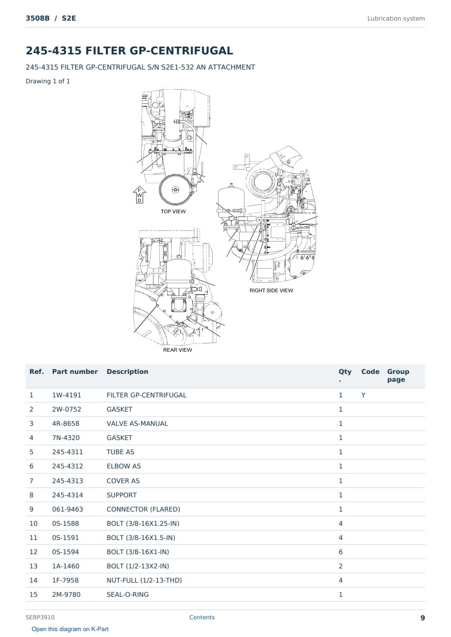 Caterpillar 3508B S/N S2E Partsbook SEBP3910 (English) - sample page 9 of 10 Caterpillar 3508B S/N S2E Partsbook SEBP3910 (English) - sample page 9 of 10