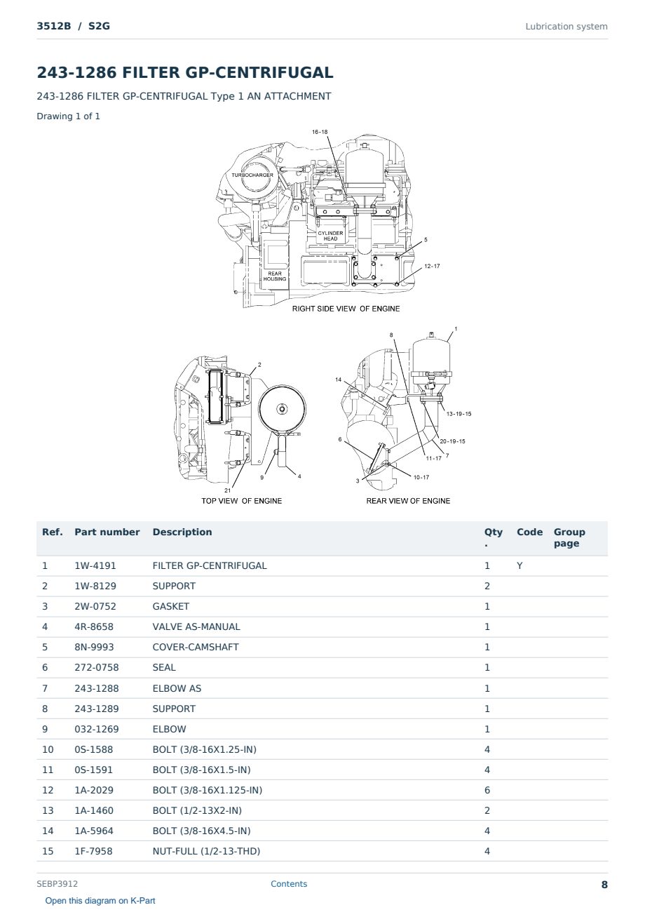 Caterpillar 3512B S/N S2G Partsbook SEBP3912 (English) - sample page 8 of 10 Caterpillar 3512B S/N S2G Partsbook SEBP3912 (English) - sample page 8 of 10