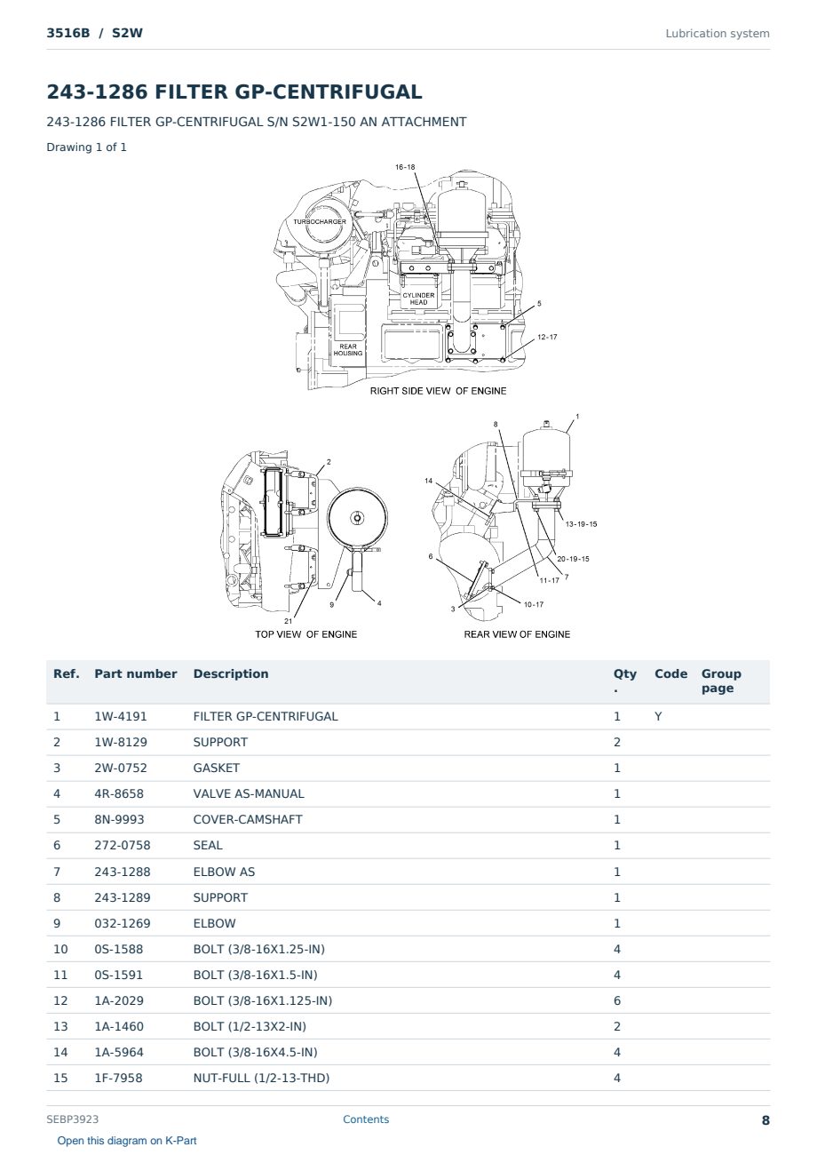 Caterpillar 3516B S/N S2W Partsbook SEBP3923 (English) - sample page 8 of 10 Caterpillar 3516B S/N S2W Partsbook SEBP3923 (English) - sample page 8 of 10