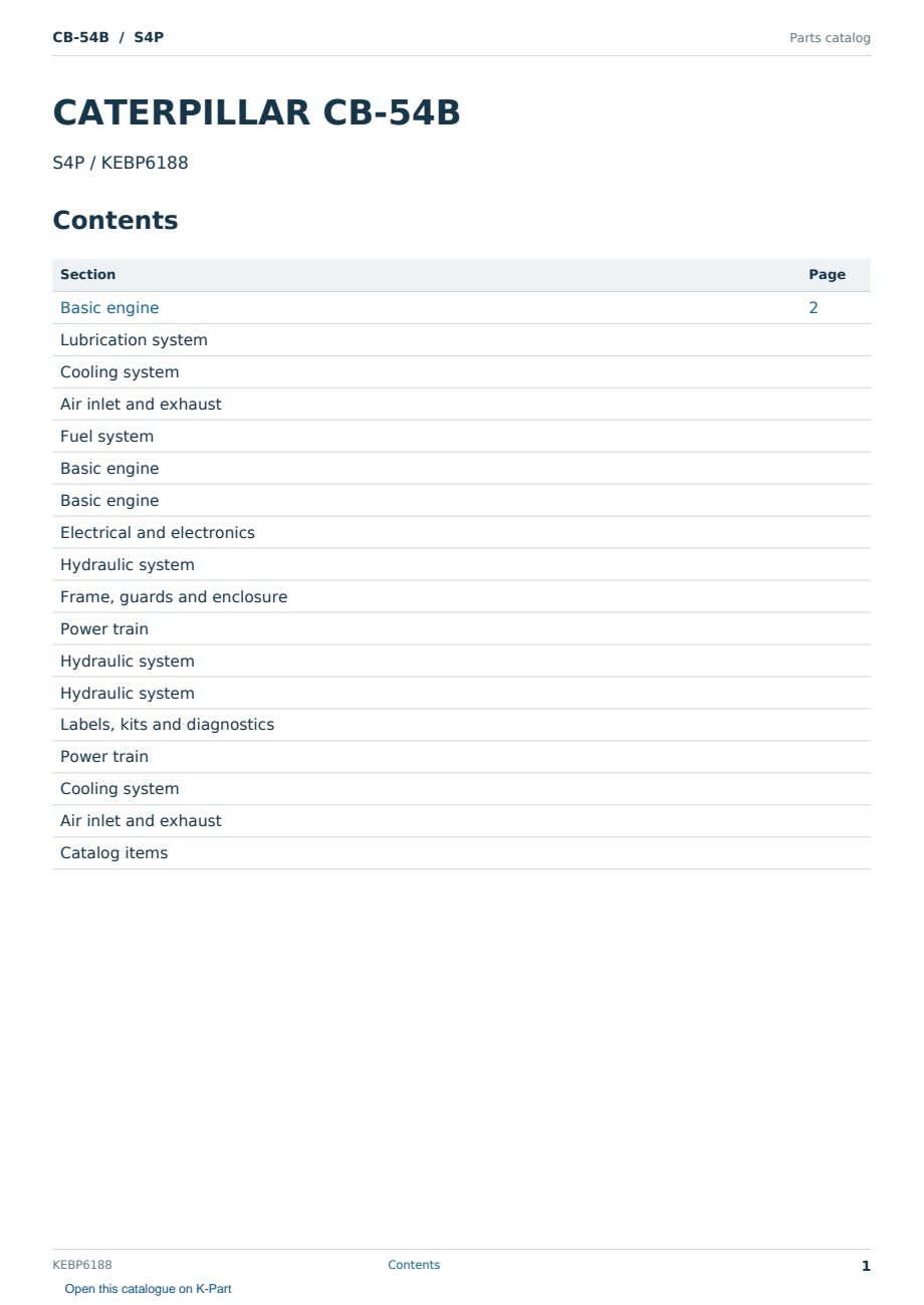 Caterpillar CB-54B S/N S4P Partsbook KEBP6188 (English) - sample page 1 of 10 Caterpillar CB-54B S/N S4P Partsbook KEBP6188 (English) - sample page 1 of 10