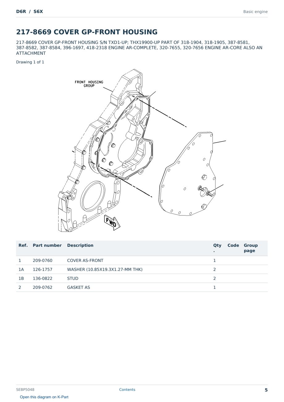 Caterpillar D6R S/N S6X Partsbook SEBP5048 (English) - sample page 5 of 10 Caterpillar D6R S/N S6X Partsbook SEBP5048 (English) - sample page 5 of 10