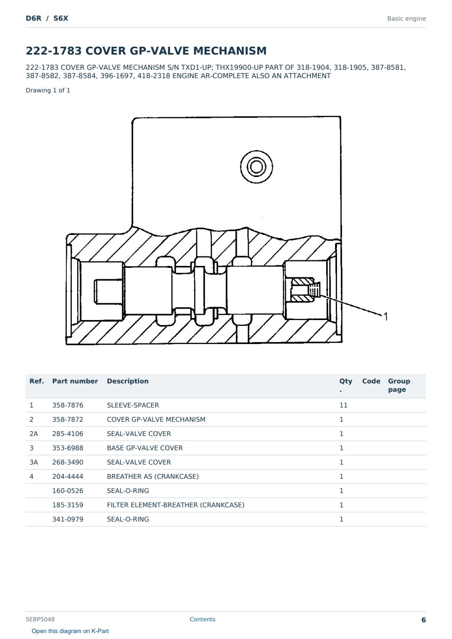 Caterpillar D6R S/N S6X Partsbook SEBP5048 (English) - sample page 6 of 10 Caterpillar D6R S/N S6X Partsbook SEBP5048 (English) - sample page 6 of 10