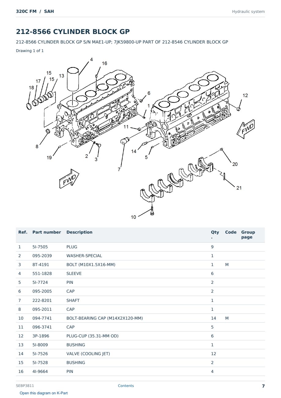 Caterpillar 320C FM S/N SAH Partsbook SEBP3811 (English) - sample page 7 of 10 Caterpillar 320C FM S/N SAH Partsbook SEBP3811 (English) - sample page 7 of 10