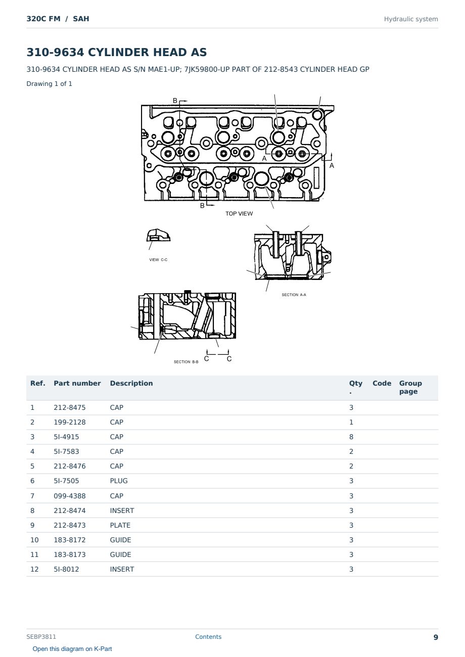 Caterpillar 320C FM S/N SAH Partsbook SEBP3811 (English) - sample page 9 of 10 Caterpillar 320C FM S/N SAH Partsbook SEBP3811 (English) - sample page 9 of 10