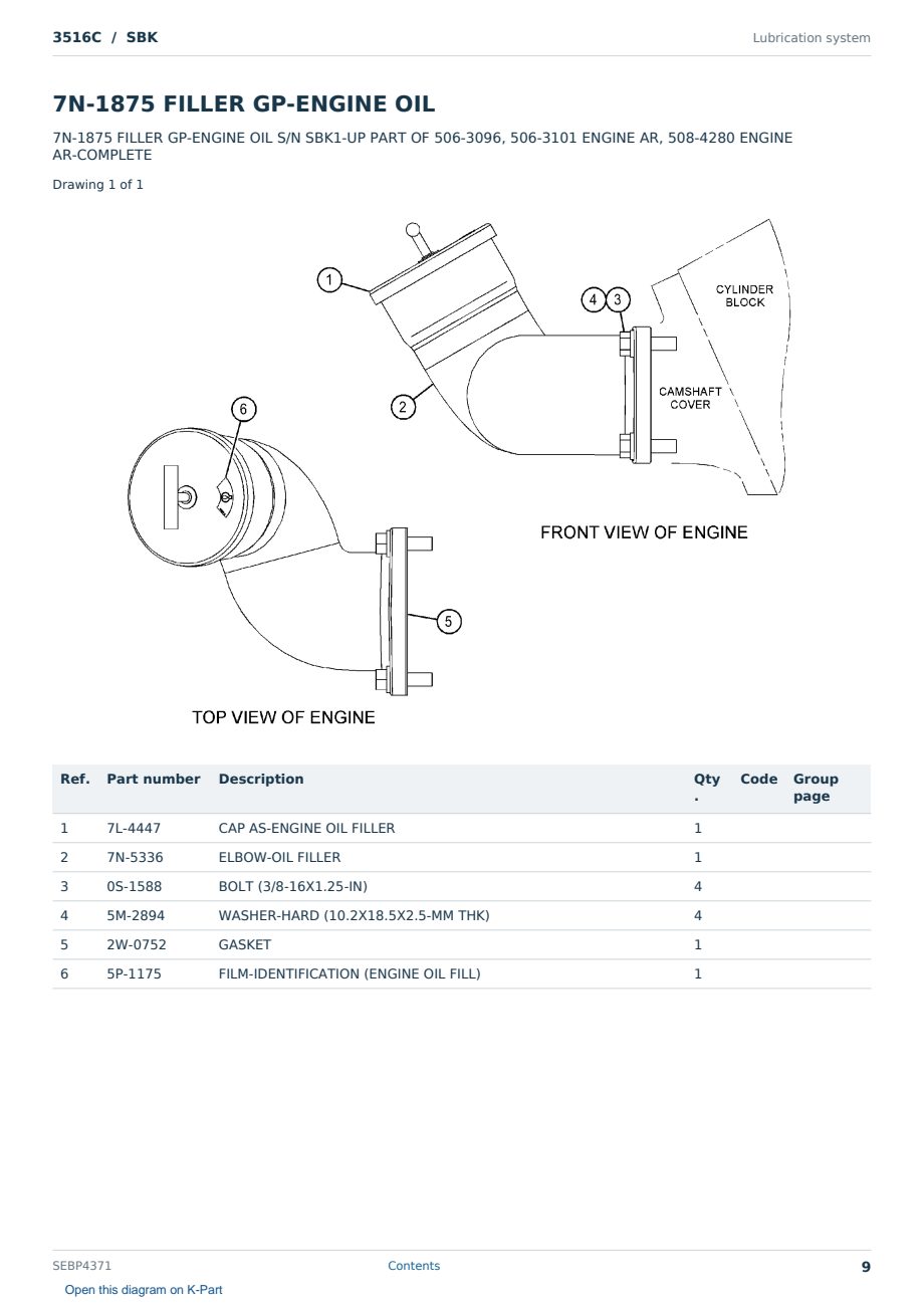 Caterpillar 3516C S/N SBK Partsbook SEBP4371 (English) - sample page 9 of 10 Caterpillar 3516C S/N SBK Partsbook SEBP4371 (English) - sample page 9 of 10