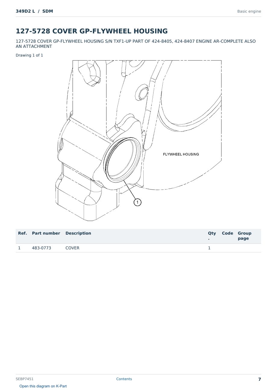 Caterpillar 349D2 L S/N SDM Partsbook SEBP7451 (English) - sample page 7 of 10 Caterpillar 349D2 L S/N SDM Partsbook SEBP7451 (English) - sample page 7 of 10
