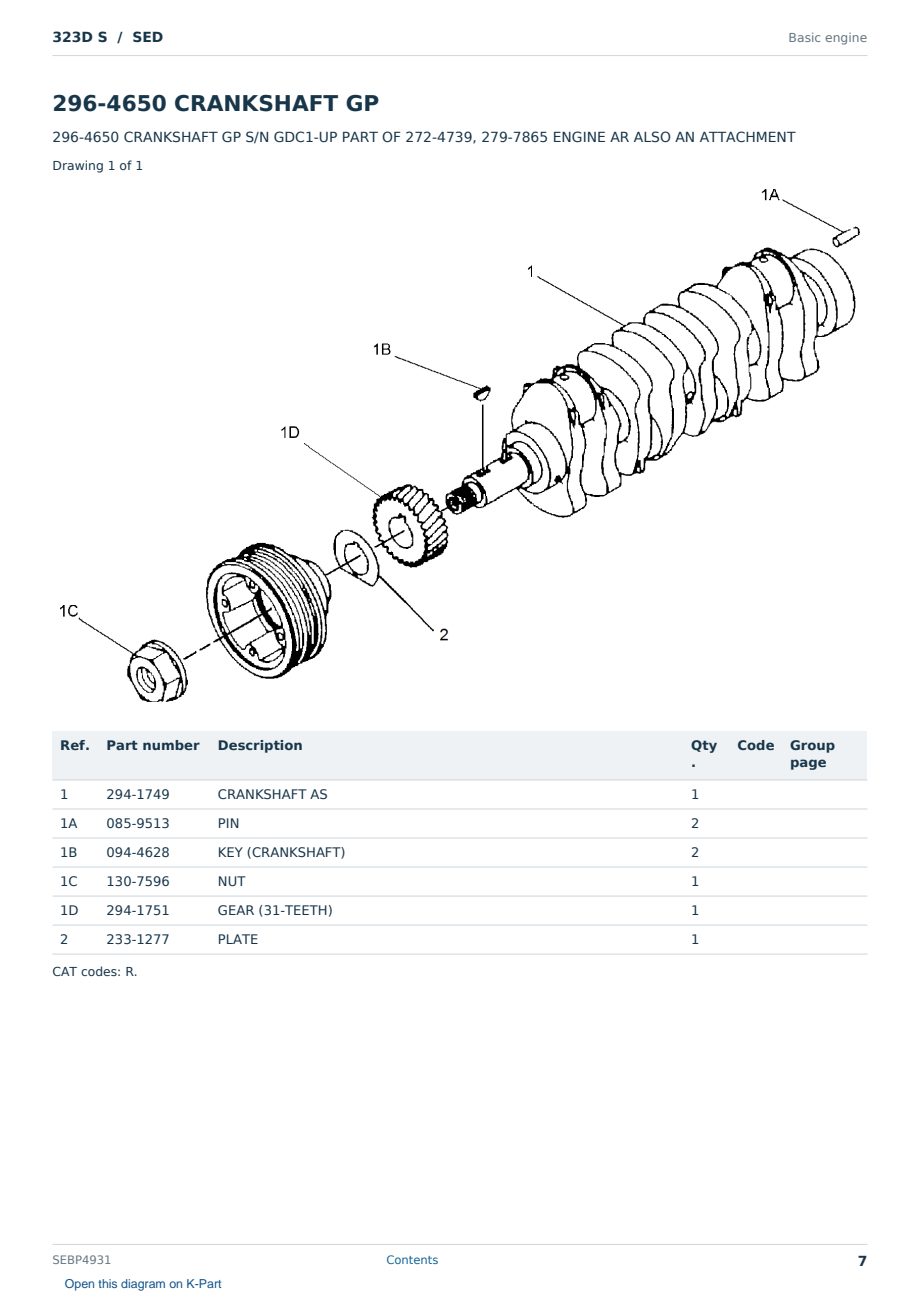 Caterpillar 323D S S/N SED Partsbook SEBP4931 (English) - sample page 7 of 10 Caterpillar 323D S S/N SED Partsbook SEBP4931 (English) - sample page 7 of 10